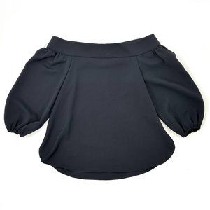 Tibi Dark Navy Blue Off Shoulder Quarter Sleeve Minimalist Loose Fit Top Blouse